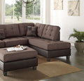 Sectional Sofa Chocolate Polyfiber Cushion Tufted Reversible 3Pc Sectional Sofa, Chaise Ottoman Living Room Furniture Chocolate Brown Faux Leather Wood Primary Living Space Cushion Back Contemporary,Modern L Shaped Pine Square Arms Fabric 5 Seat