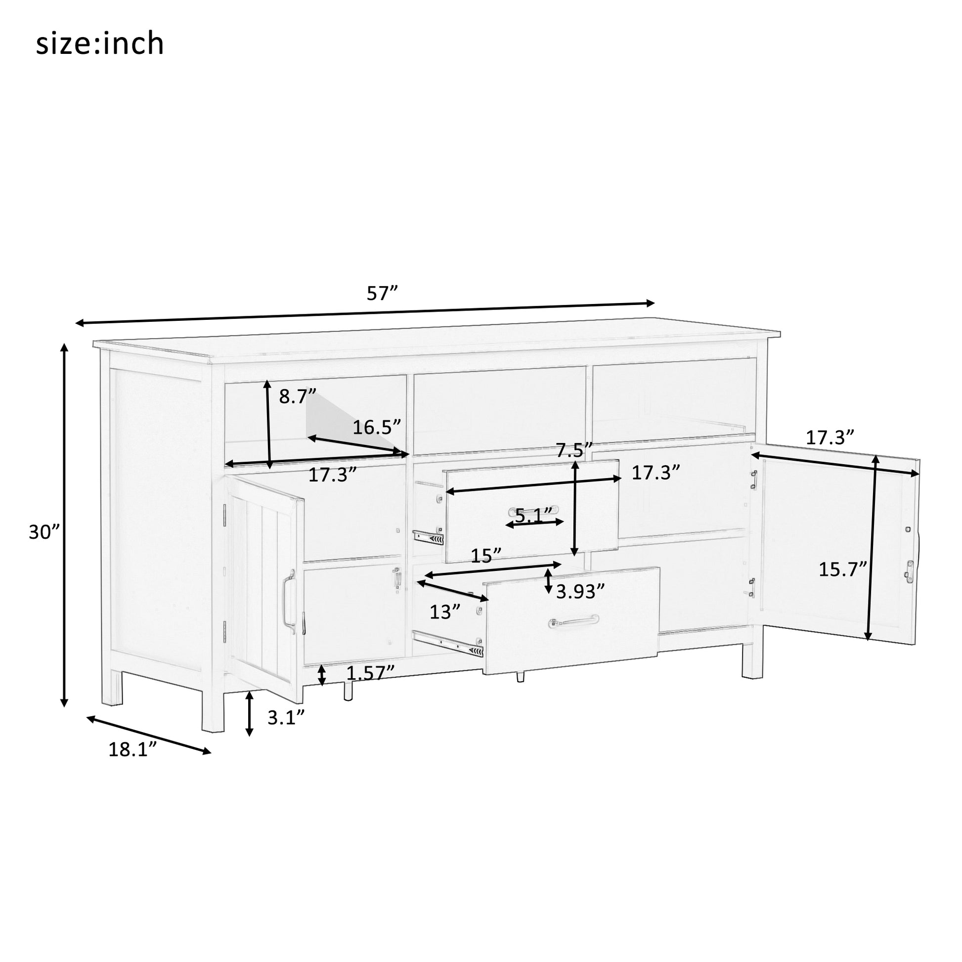 Tv Stand For Tv Up To 68 In With 2 Doors And 2 Drawers Open Style Cabinet, Sideboard For Living Room, Navy Navy Mdf