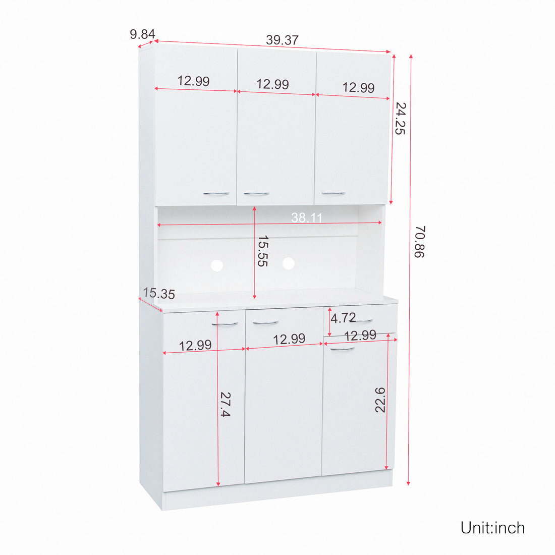 70.87" Tall Wardrobe& Kitchen Cabinet, With 6 Doors, 1 Open Shelves And 1 Drawer For Bedroom,White White Mdf