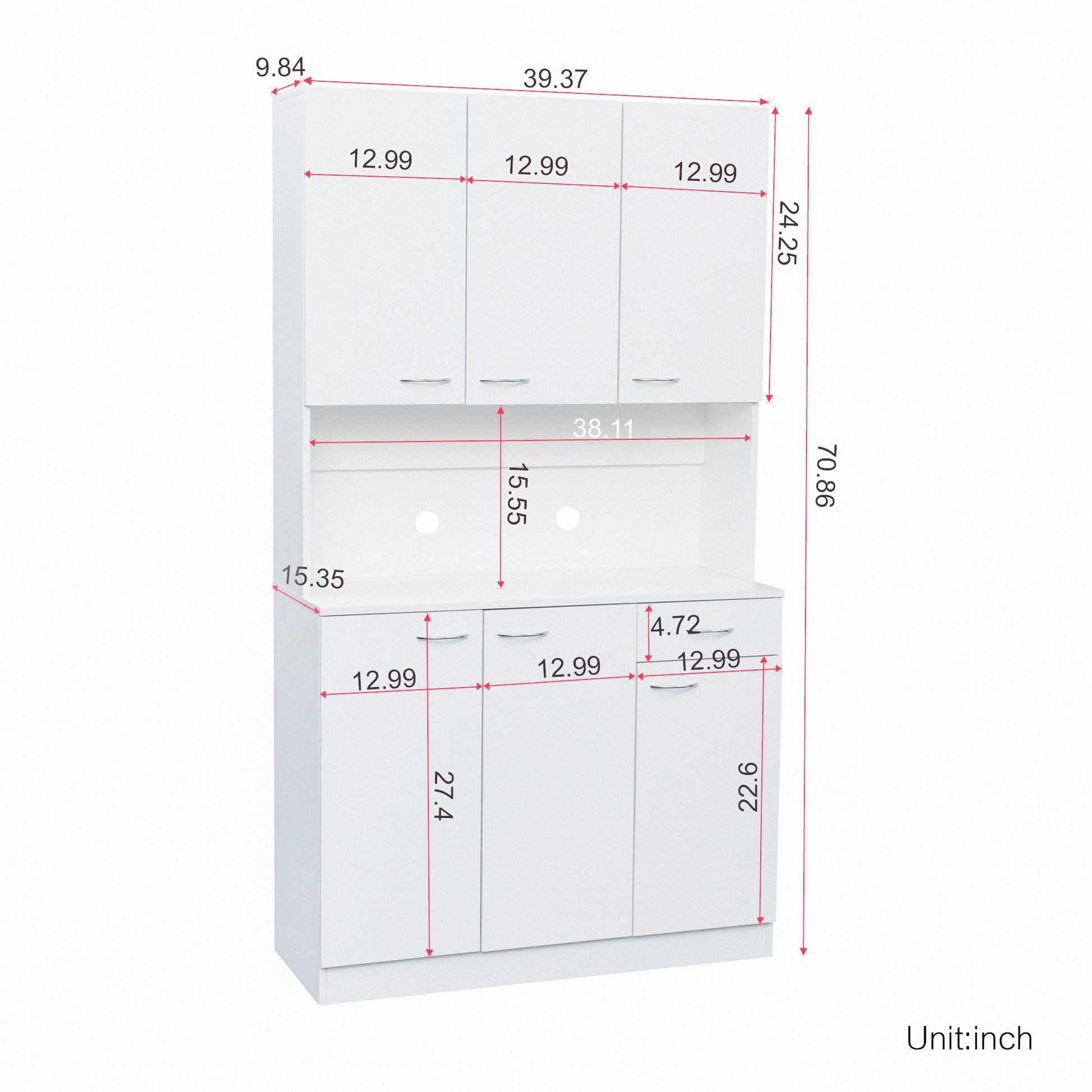 70.87" Tall Wardrobe& Kitchen Cabinet, With 6 Doors, 1 Open Shelves And 1 Drawer For Bedroom,White White Mdf