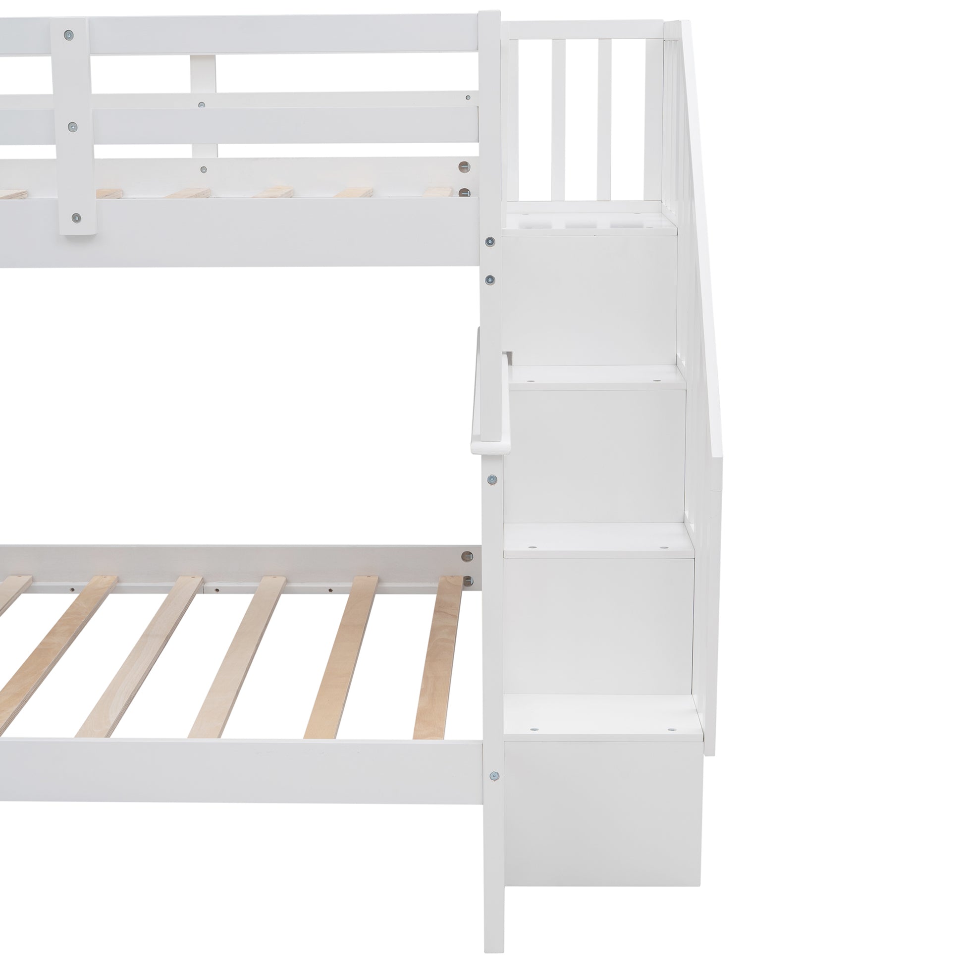 Stairway Full Over Full Bunk Bed With Storage And Guard Rail For Bedroom, Dorm, White Color Old Sku :Lp001110Aak White Solid Wood