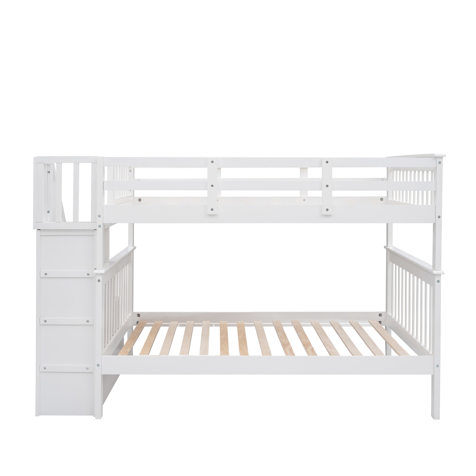 Stairway Full Over Full Bunk Bed With Storage And Guard Rail For Bedroom, Dorm, White Color Old Sku :Lp001110Aak White Solid Wood