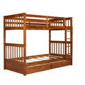 Twin Over Twin Bunk Bed With Ladders And Two Storage Drawers Walnut Old Sku:Lt000265Aad Walnut Solid Wood