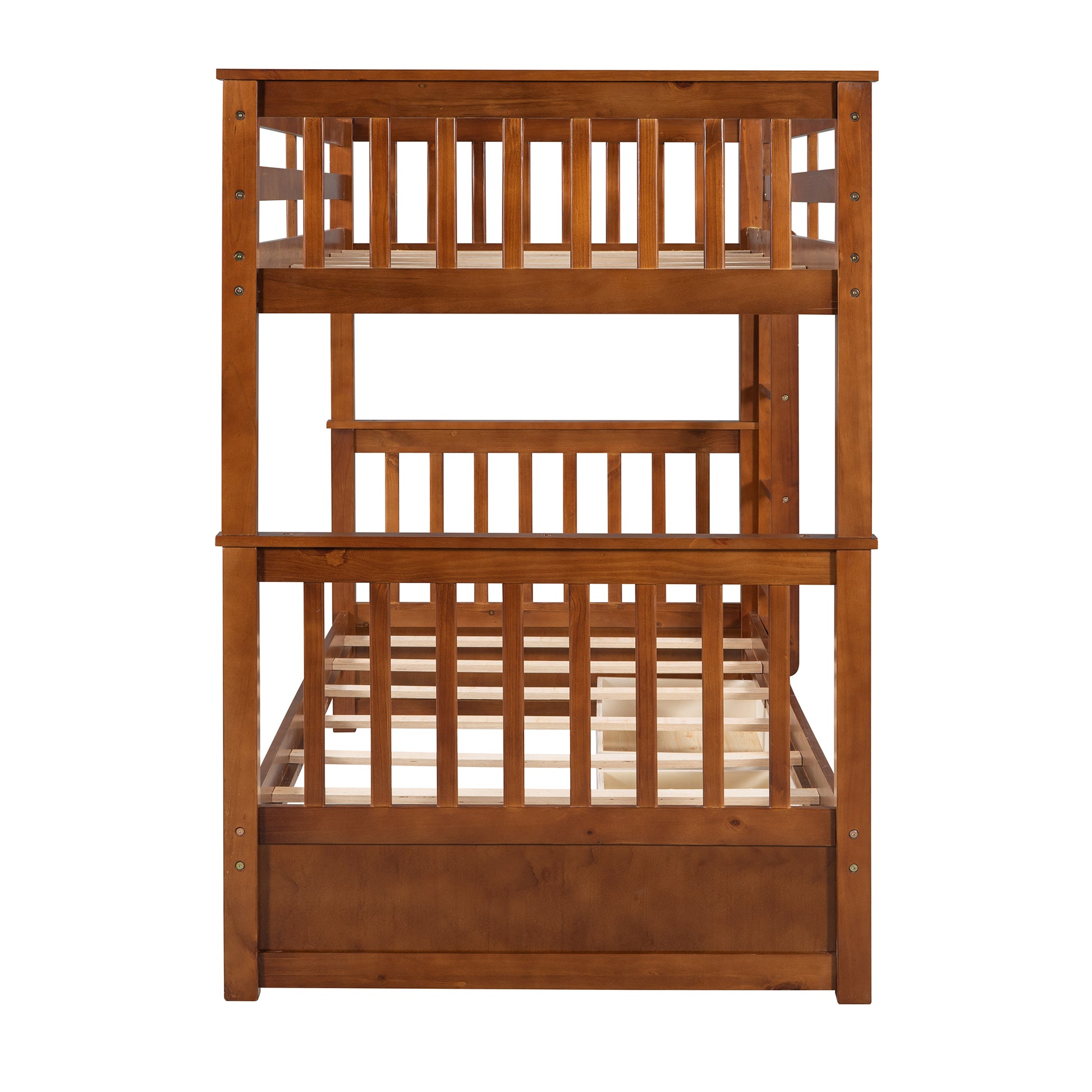 Twin Over Twin Bunk Bed With Ladders And Two Storage Drawers Walnut Old Sku:Lt000265Aad Walnut Solid Wood