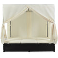 Outdoor Patio Wicker Sunbed Daybed With Cushions, Adjustable Seats Beige Rattan
