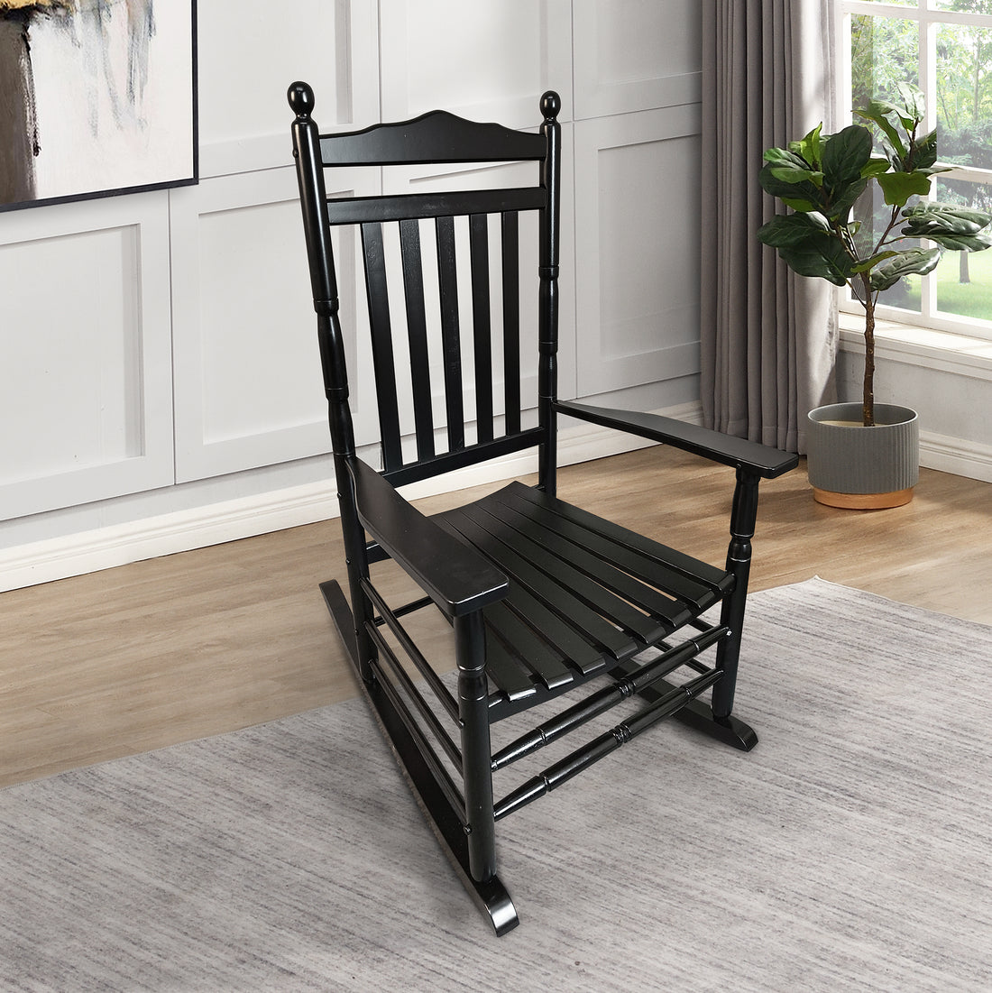 Balcony Porch Adult Rocking Chair Black Black Solid Wood