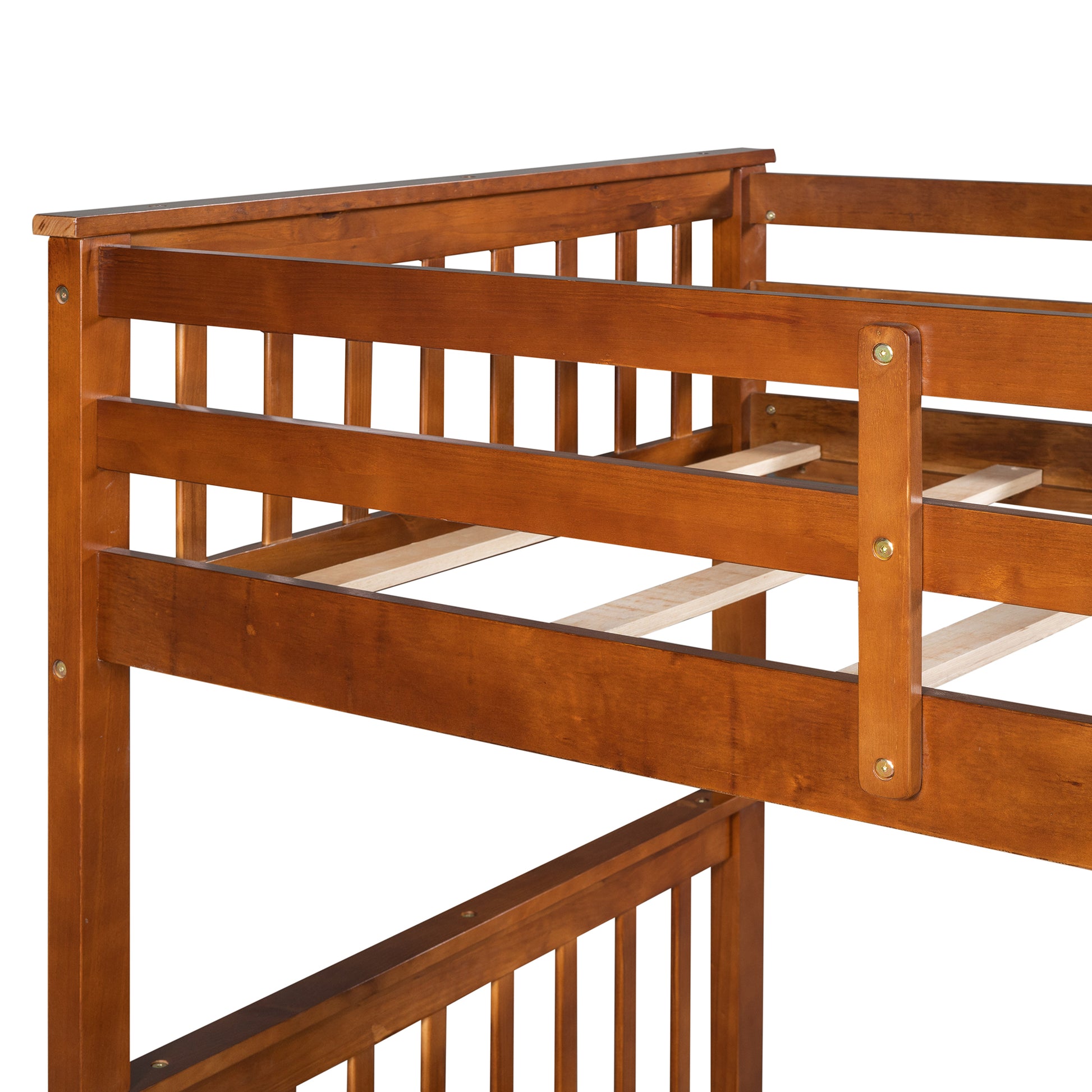 Twin Over Twin Bunk Bed With Ladders And Two Storage Drawers Walnut Old Sku:Lt000265Aad Walnut Solid Wood