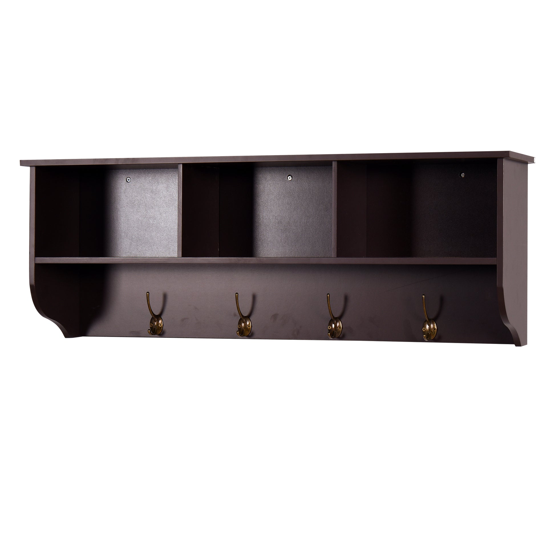 Espresso Entryway Wall Mounted Coat Rack With 4 Dual Hooks Living Room Wooden Storage Shelf Espresso Mdf