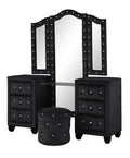 Sophia Upholstery Vanity Set Made With Wood In Black Black Bedroom Contemporary,Modern Acacia Upholstered Wood