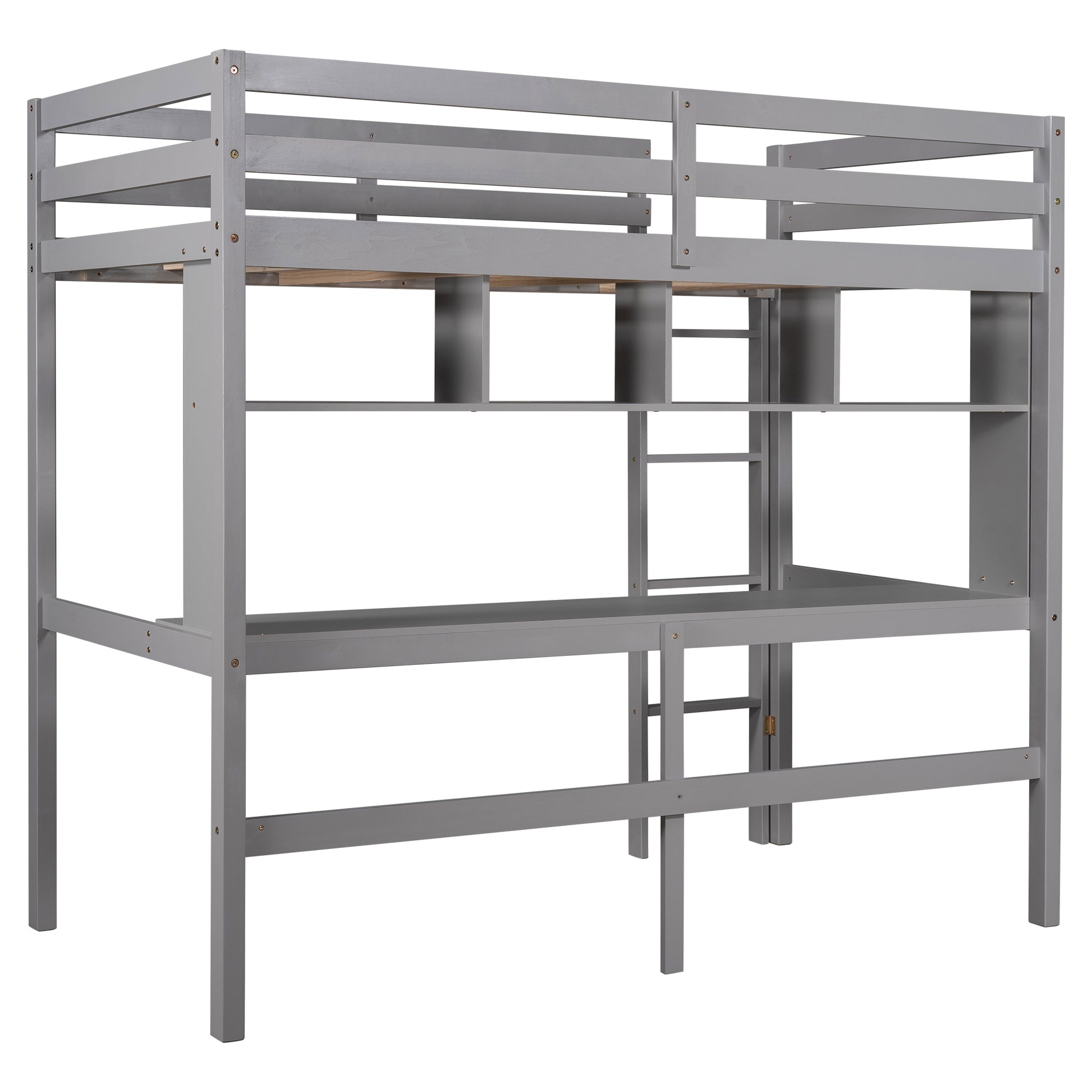 Twin Size Loft Bed With Convenient Desk, Shelves, And Ladder, White Similar Sku:Sm001302Aae Box Spring Not Required Gray Wood Bedroom Pine