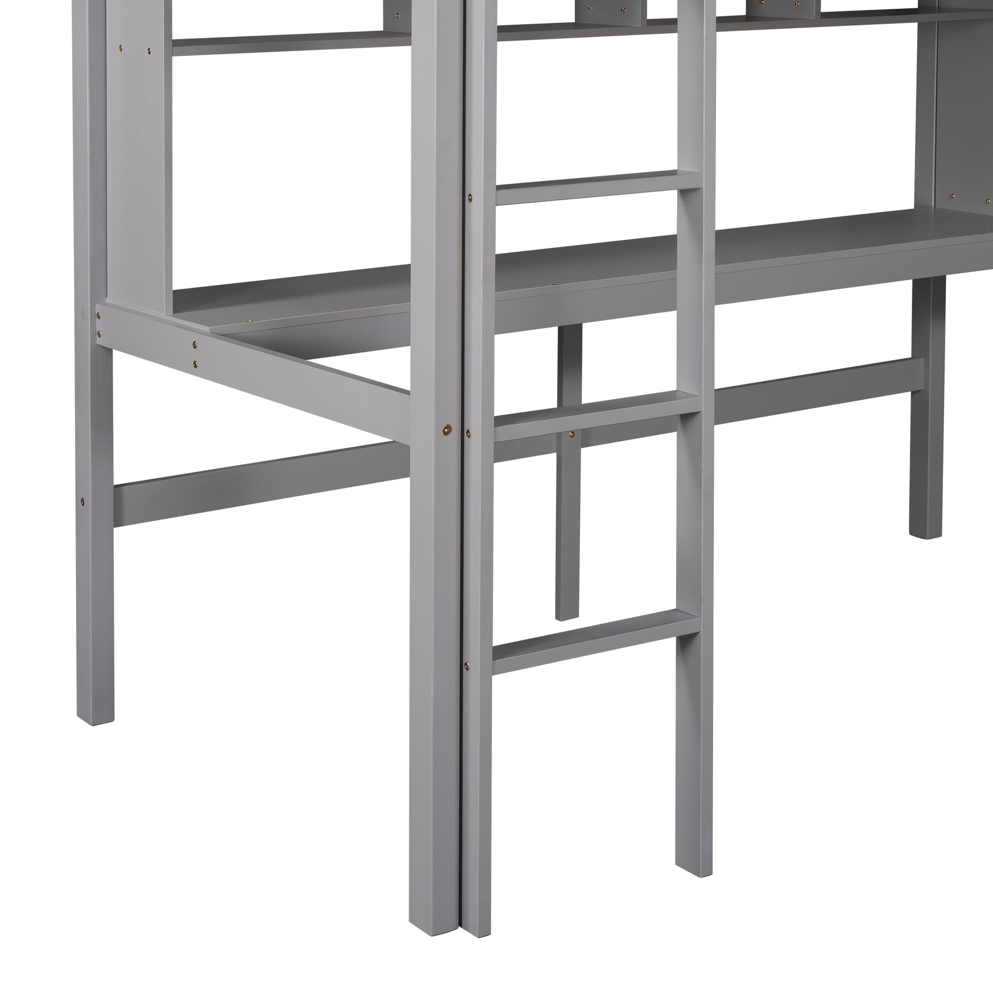 Twin Size Loft Bed With Convenient Desk, Shelves, And Ladder, White Similar Sku:Sm001302Aae Box Spring Not Required Gray Wood Bedroom Pine