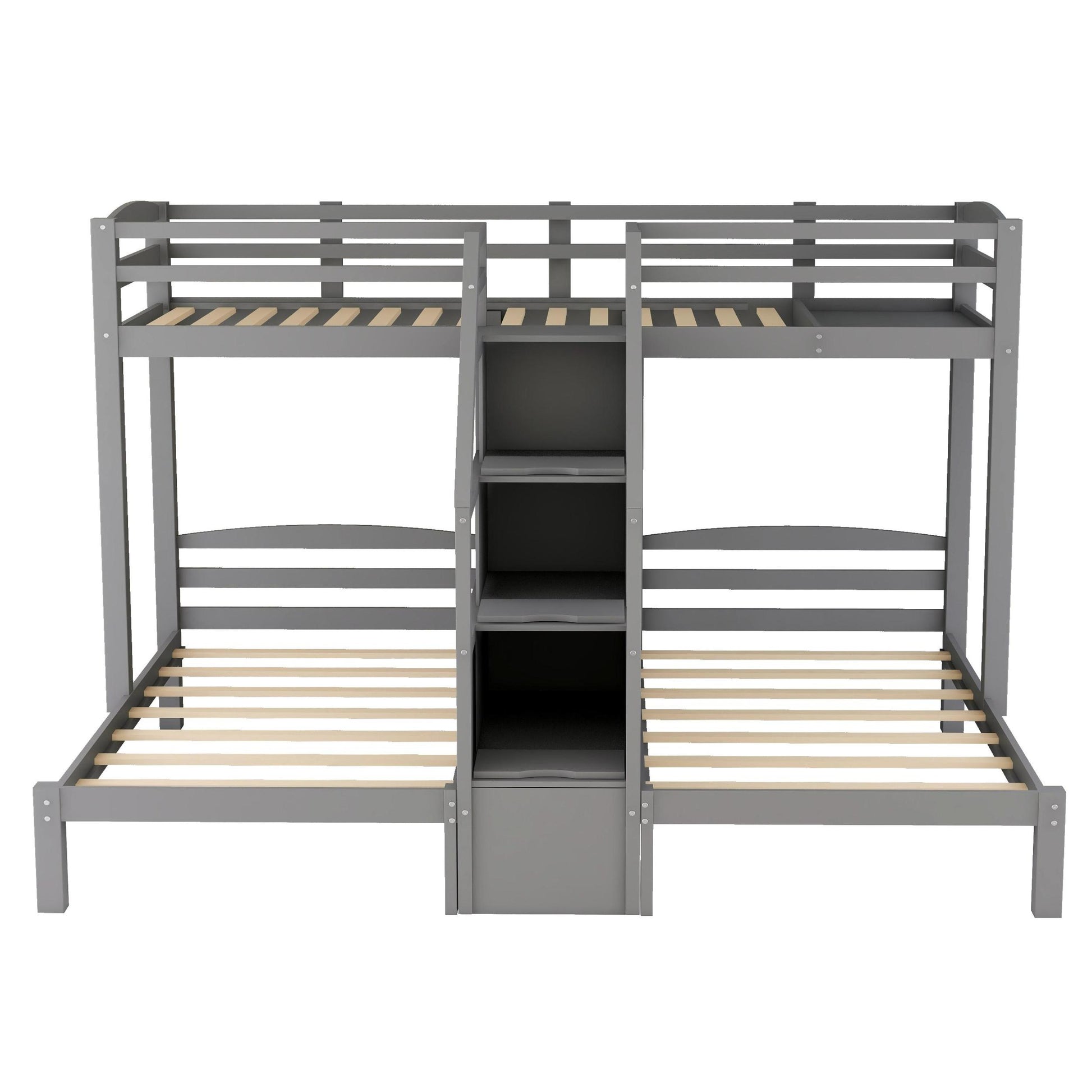 Twin Over Twin & Twin Bunk Bed With Built In Staircase And Storage Drawer,Gray Gray Pine