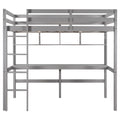 Twin Size Loft Bed With Convenient Desk, Shelves, And Ladder, White Similar Sku:Sm001302Aae Box Spring Not Required Gray Wood Bedroom Pine