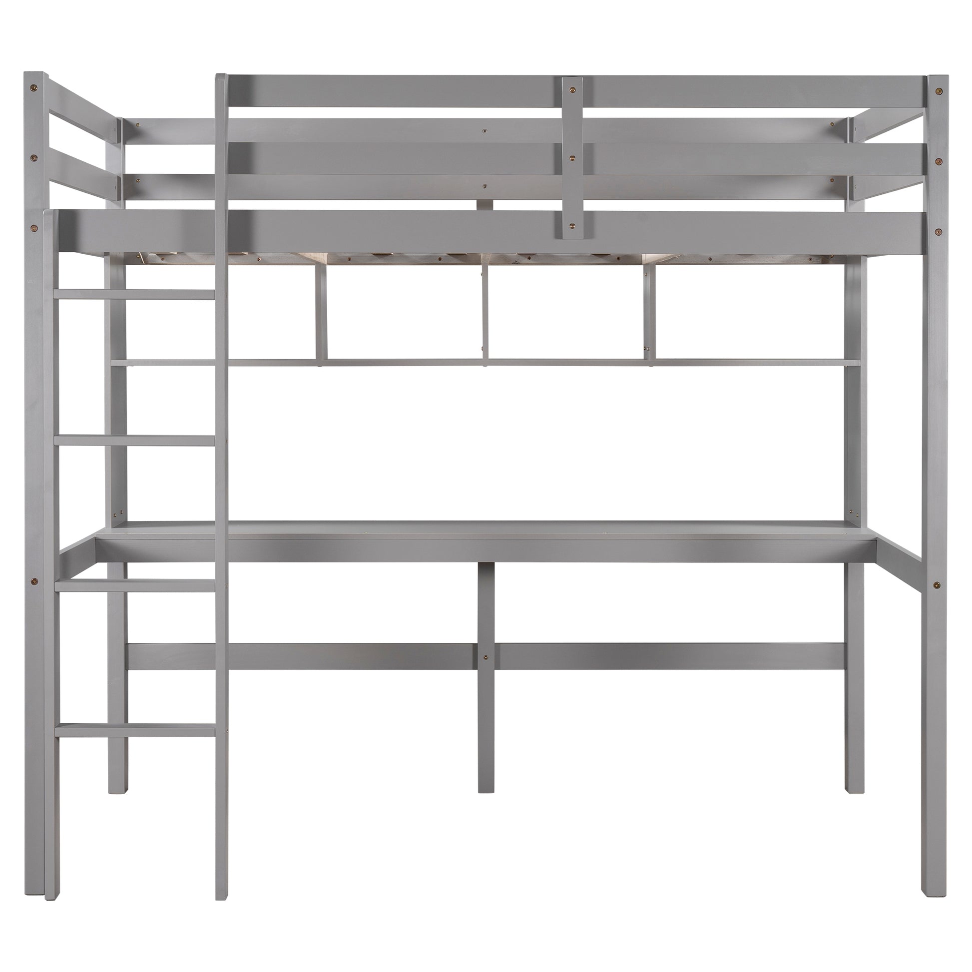 Twin Size Loft Bed With Convenient Desk, Shelves, And Ladder, White Similar Sku:Sm001302Aae Box Spring Not Required Gray Wood Bedroom Pine