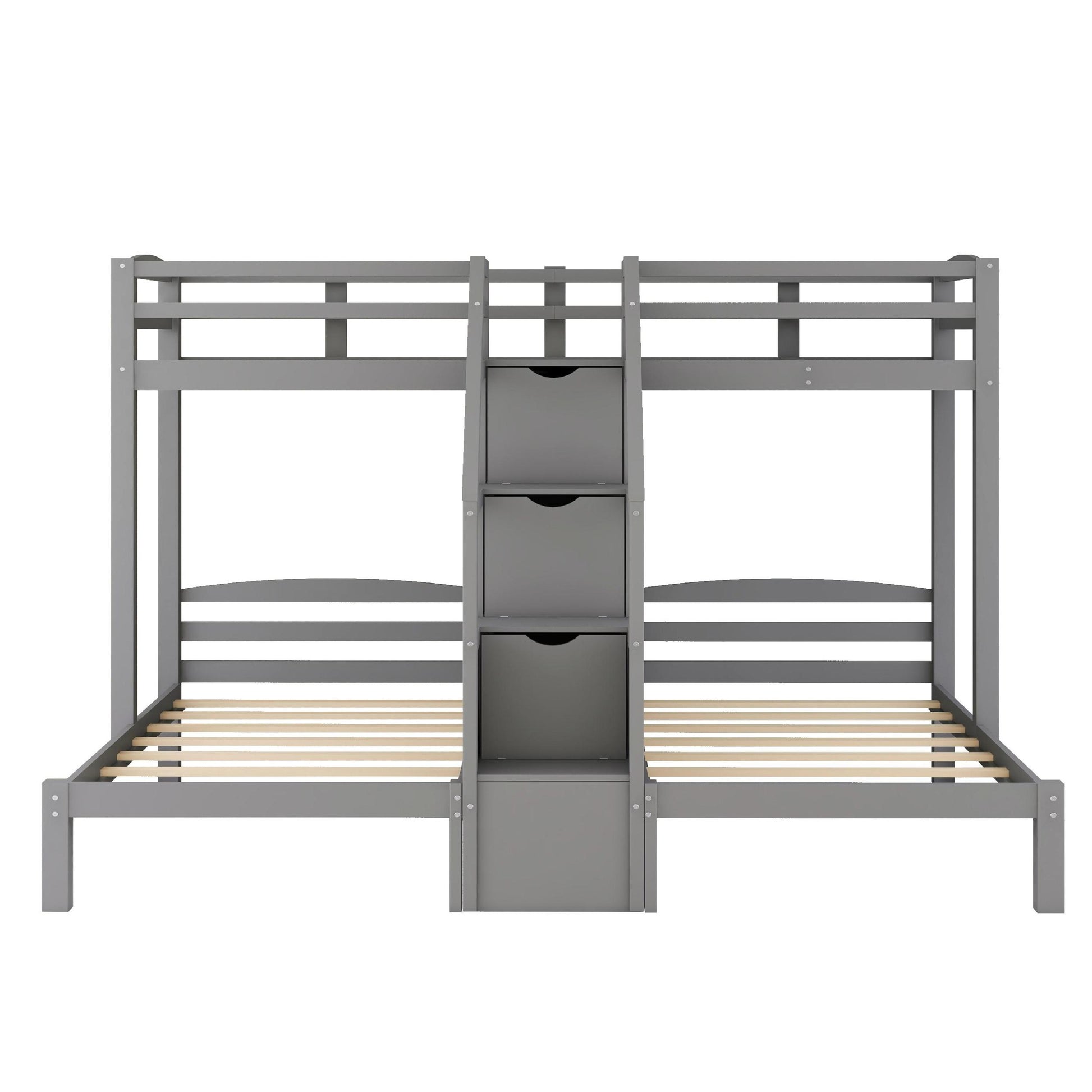 Twin Over Twin & Twin Bunk Bed With Built In Staircase And Storage Drawer,Gray Gray Pine