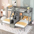 Twin Over Twin & Twin Bunk Bed With Built In Staircase And Storage Drawer,Gray Gray Pine