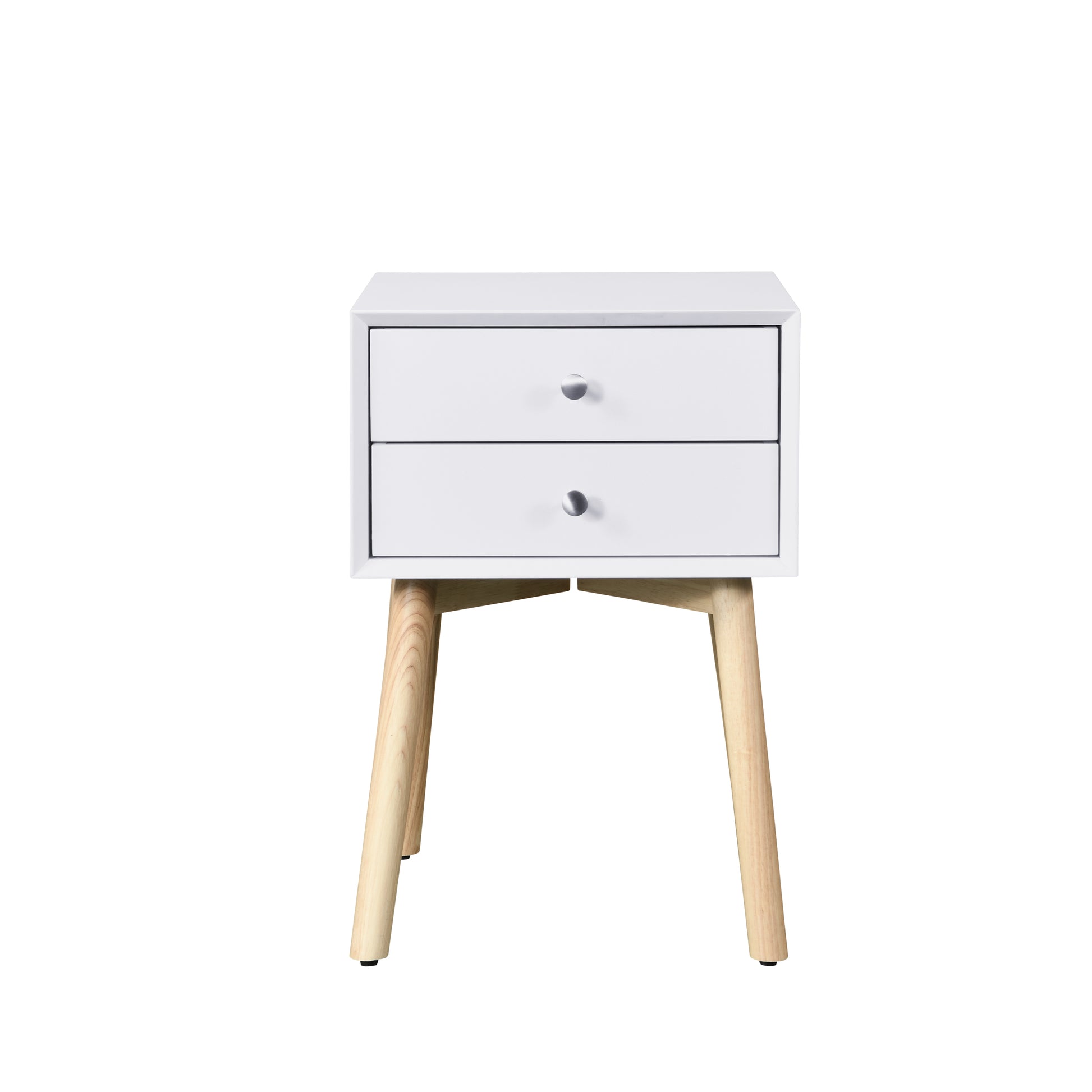 Zfztimber Side Table,Bedside Table With 2 Drawers And Rubber Wood Legs, Mid Century Modern Storage Cabinet For Bedroom Living Room, White White Mdf