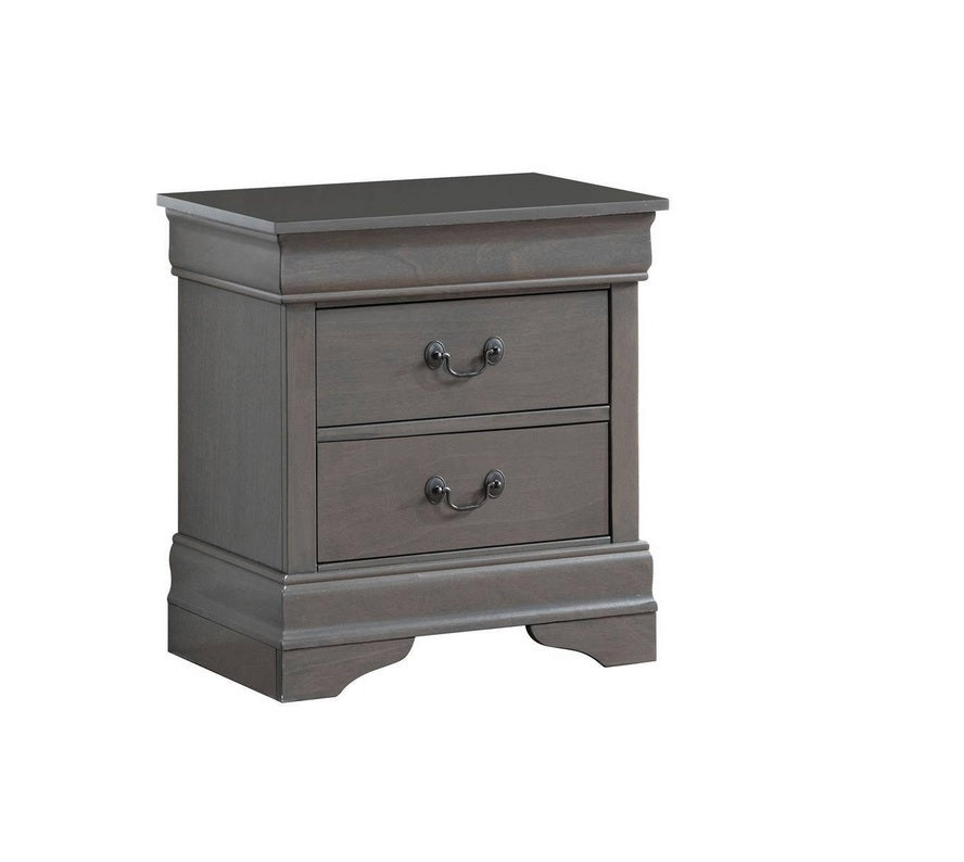 1Pc Nightstand Gray Louis Philippe Solid Wood English Dovetail Construction Antique Nickle Hanging Pulls Gray 2 Drawers Bedroom Bedside Cabinet Contemporary,Transitional Rubberwood Drawers Solid Wood