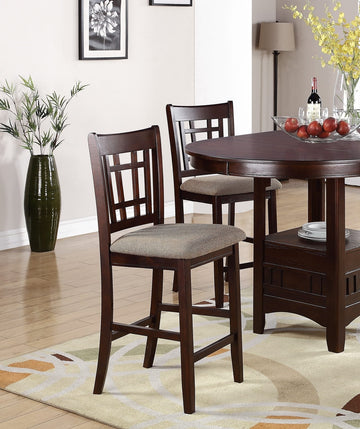 Set Of 2 Chairs Dining Room Furniture Brown Solid Wood Counter Height Chairs Upholstered Cushioned Unique Back Geometric Brown Light Brown Dining Room Modern,Transitional Dining Chairs Rubberwood Solid Wood