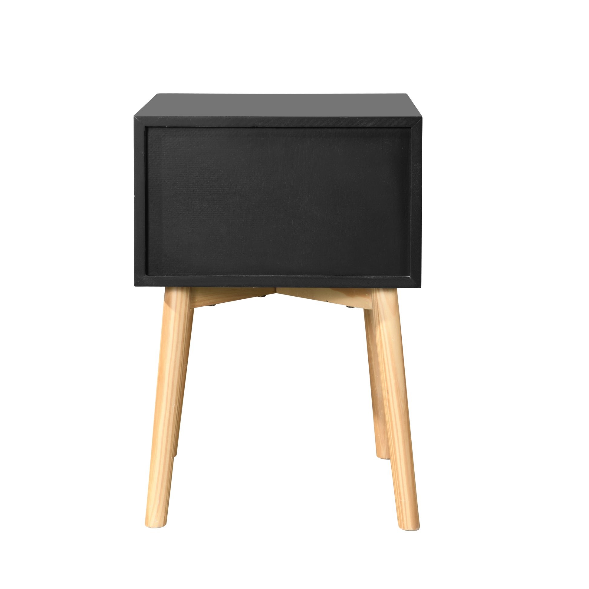 Zfztimber Side Table,Bedside Table With 2 Drawers And Rubber Wood Legs, Mid Century Modern Storage Cabinet For Bedroom Living Room, Black Black Mdf