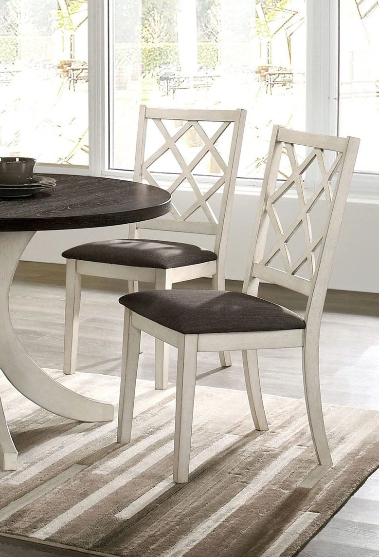 Antique White Solid Wood Set Of 2 Chairs Unique Design Back Kitchen Dining Room Breakfast Grey Cushion Seat Chair Fabric Geometric Antique White White Dining Room Contemporary,Modern,Transitional Side Chair Rubberwood Cross Back Solid Wood