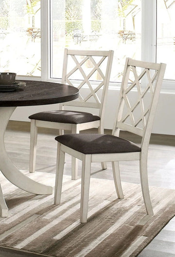 Antique White Solid Wood Set Of 2 Chairs Unique Design Back Kitchen Dining Room Breakfast Grey Cushion Seat Chair Fabric Geometric Antique White White Dining Room Contemporary,Modern,Transitional Side Chair Rubberwood Cross Back Solid Wood