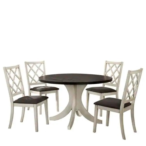 Antique White Solid Wood Set Of 2 Chairs Unique Design Back Kitchen Dining Room Breakfast Grey Cushion Seat Chair Fabric Geometric Antique White White Dining Room Contemporary,Modern,Transitional Side Chair Rubberwood Cross Back Solid Wood