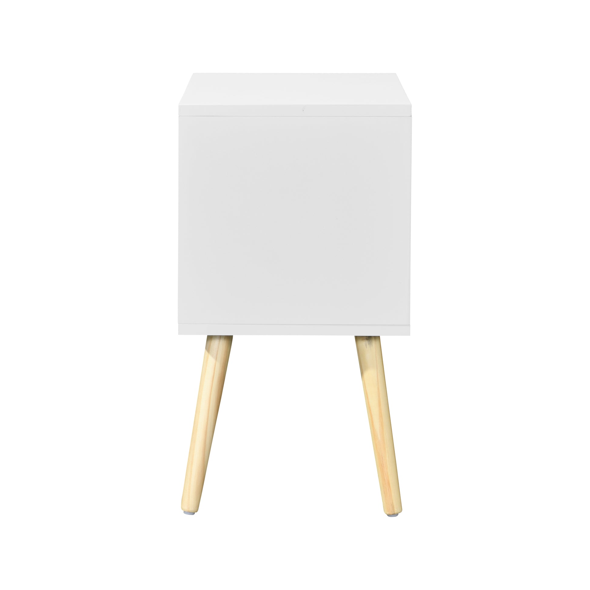 Side Table With 2 Drawer And Rubber Wood Legs, Mid Century Modern Storage Cabinet For Bedroom Living Room Furniture, White White Mdf