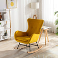 Velvet Fabric Padded Seat Rocking Chair With High Backrest And Armrests Yellow Foam Upholstered