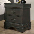 1Pc Nightstand Gray Louis Philippe Solid Wood English Dovetail Construction Antique Nickle Hanging Pulls Gray 2 Drawers Bedroom Bedside Cabinet Contemporary,Transitional Rubberwood Drawers Solid Wood