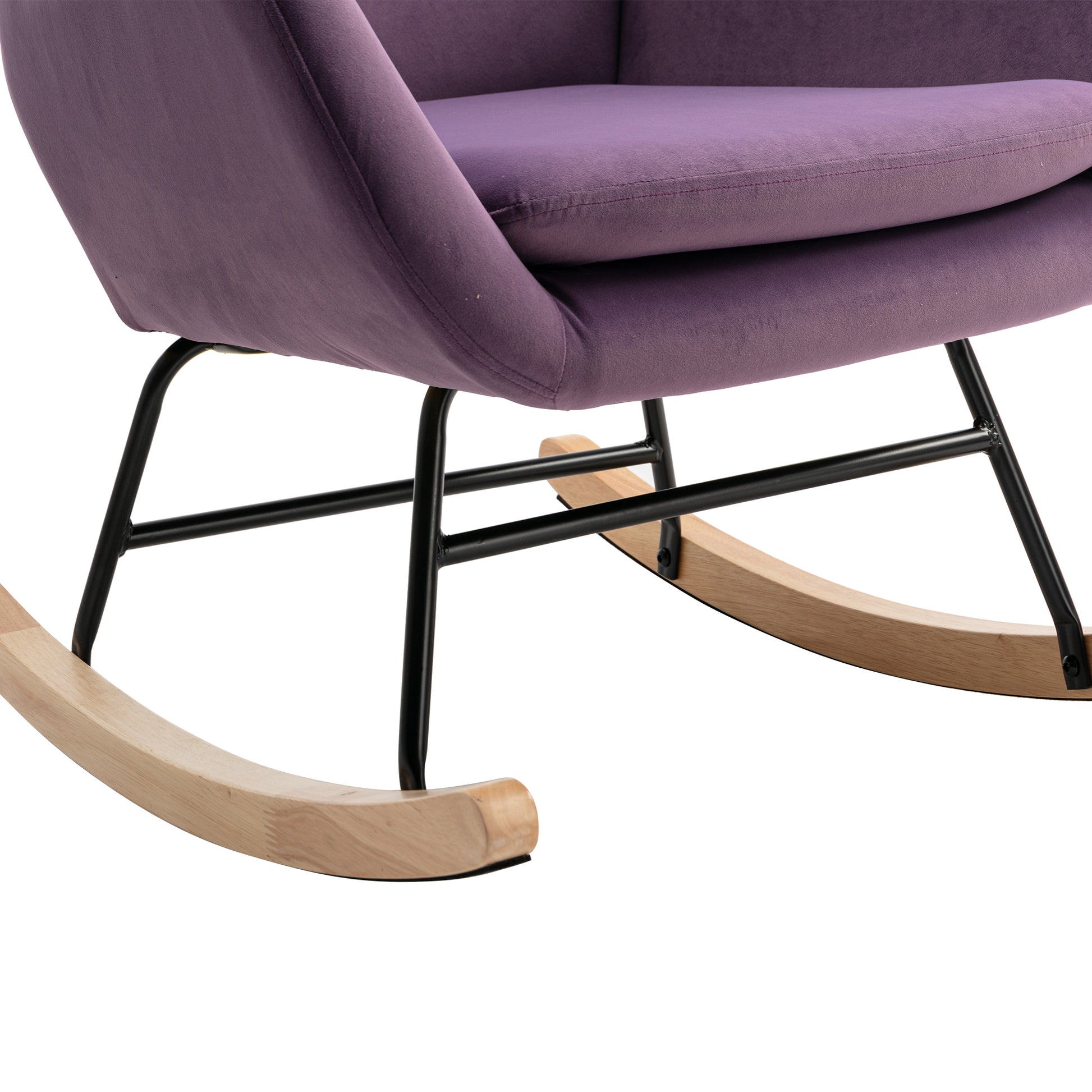 Velvet Fabric Padded Seat Rocking Chair With High Backrest And Armrests Purple Foam Upholstered