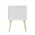 Side Table With 2 Drawer And Rubber Wood Legs, Mid Century Modern Storage Cabinet For Bedroom Living Room Furniture, White White Mdf