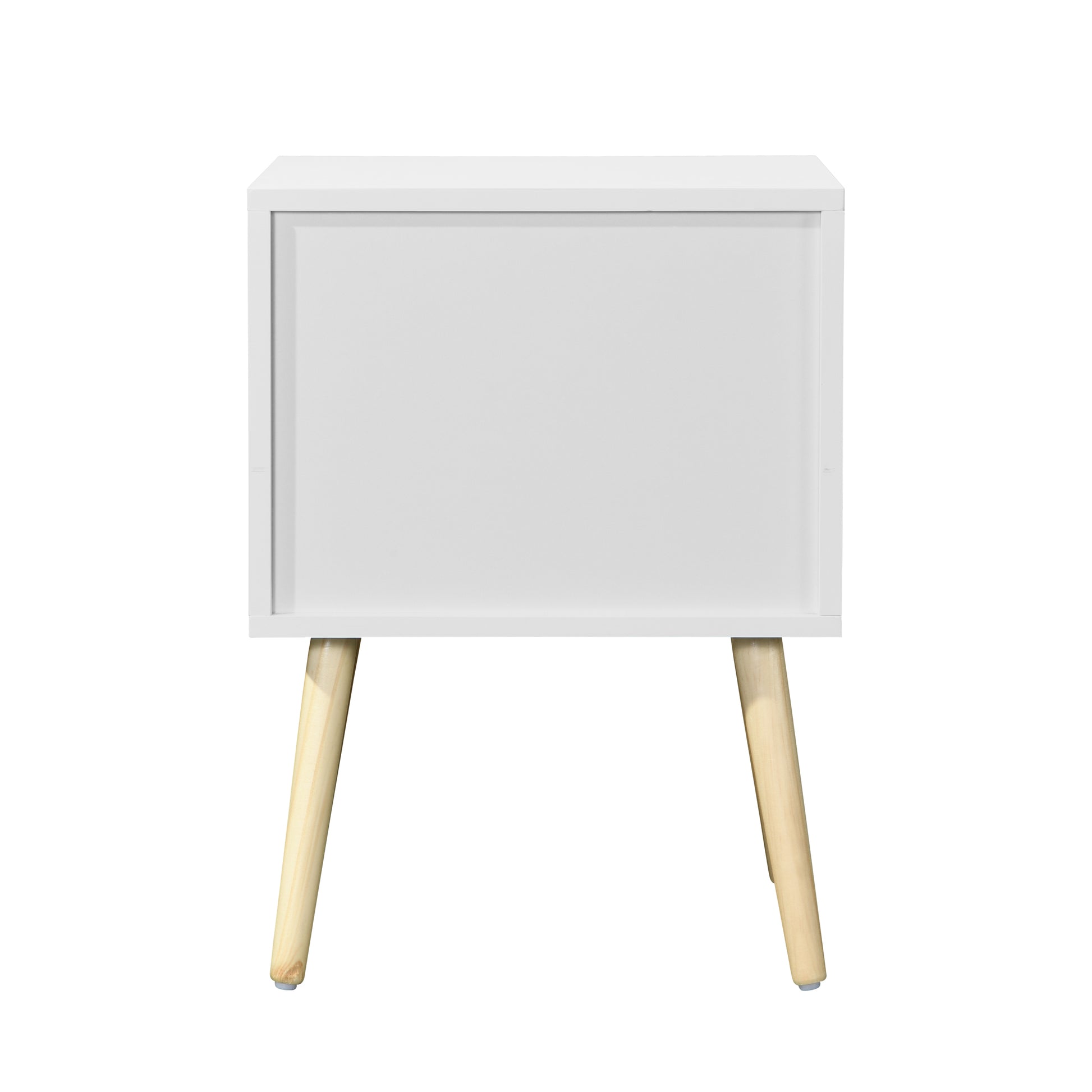 Side Table With 2 Drawer And Rubber Wood Legs, Mid Century Modern Storage Cabinet For Bedroom Living Room Furniture, White White Mdf