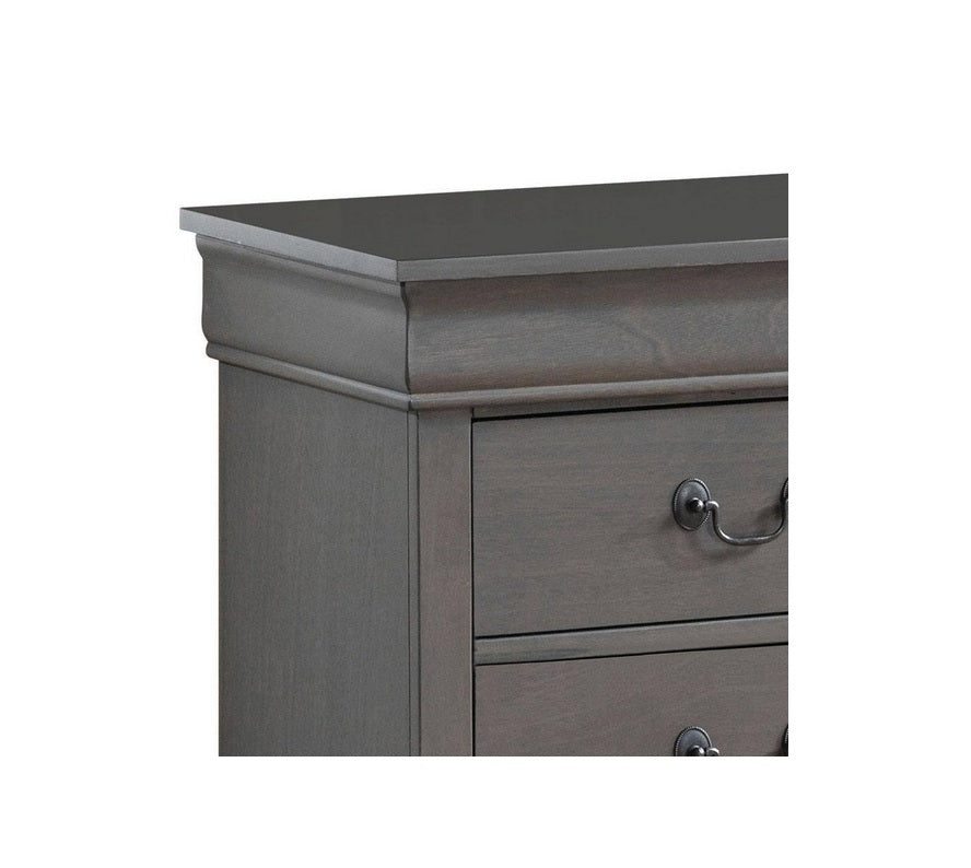 1Pc Nightstand Gray Louis Philippe Solid Wood English Dovetail Construction Antique Nickle Hanging Pulls Gray 2 Drawers Bedroom Bedside Cabinet Contemporary,Transitional Rubberwood Drawers Solid Wood