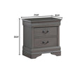 1Pc Nightstand Gray Louis Philippe Solid Wood English Dovetail Construction Antique Nickle Hanging Pulls Gray 2 Drawers Bedroom Bedside Cabinet Contemporary,Transitional Rubberwood Drawers Solid Wood
