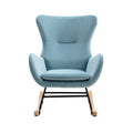 Velvet Fabric Padded Seat Rocking Chair With High Backrest And Armrests Light Blue Foam Upholstered