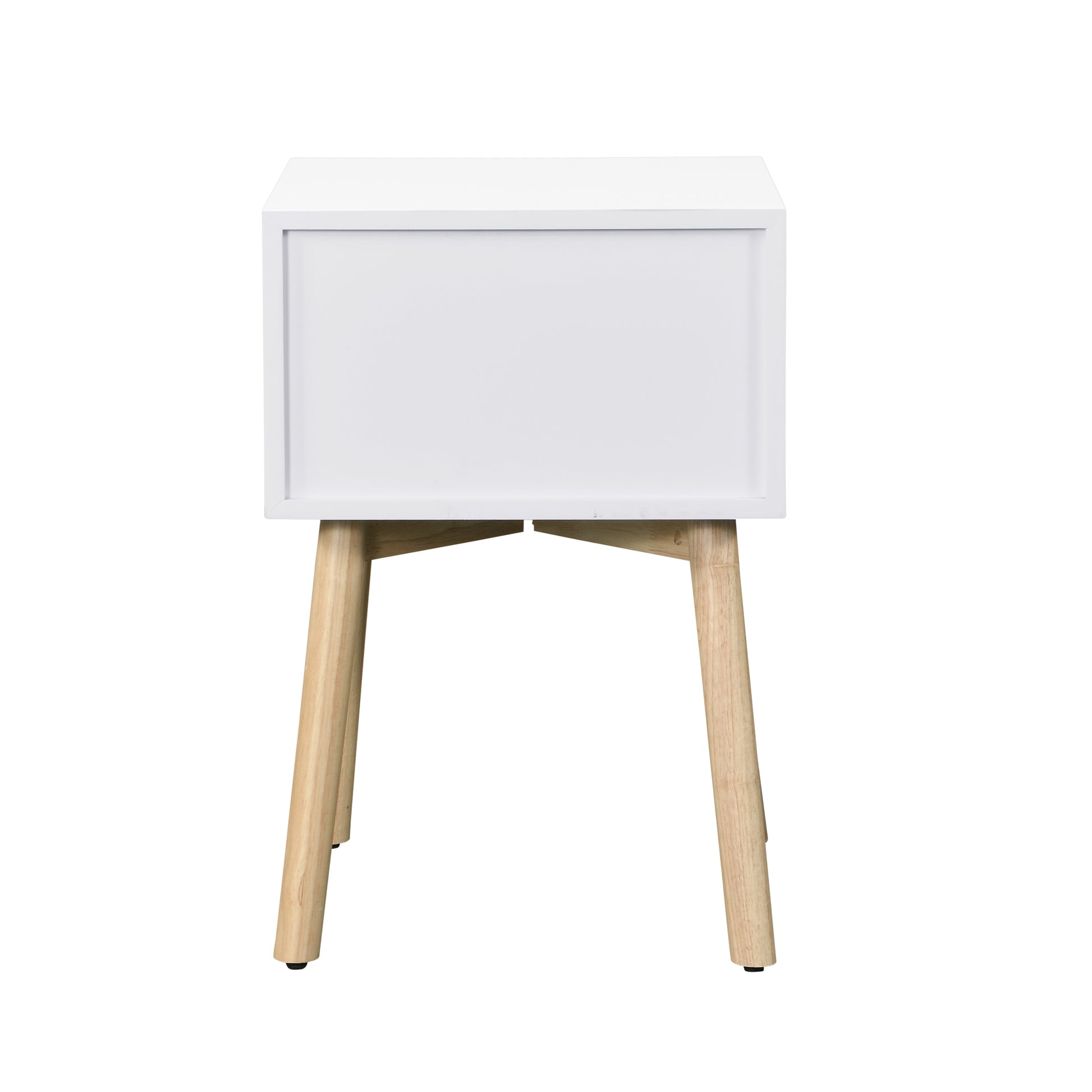 Zfztimber Side Table,Bedside Table With 2 Drawers And Rubber Wood Legs, Mid Century Modern Storage Cabinet For Bedroom Living Room, White White Mdf