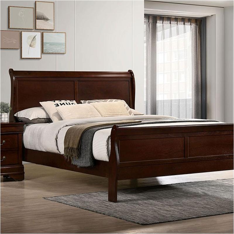 Queen Size Bed Cherry Louis Phillipe Solidwood 1Pc Bed Bedroom Sleigh Bed Bedroom Furniture Box Spring Required Queen Cherry Brown Bedroom Contemporary,Modern Bed Frame Solid Wood
