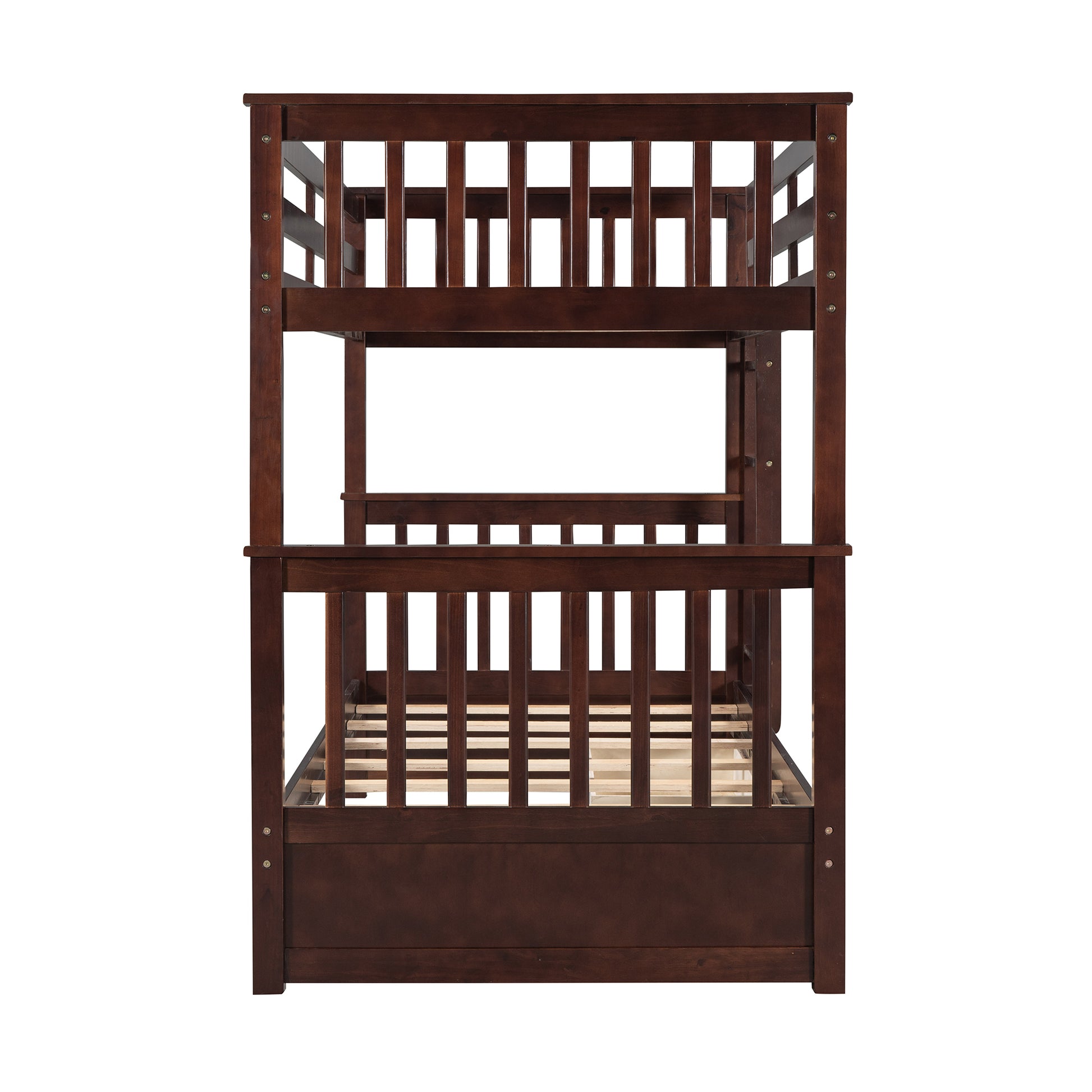 Twin Over Twin Bunk Bed With Ladders And Two Storage Drawers Espresso Old Sku:Lt000265Aap Espresso Solid Wood