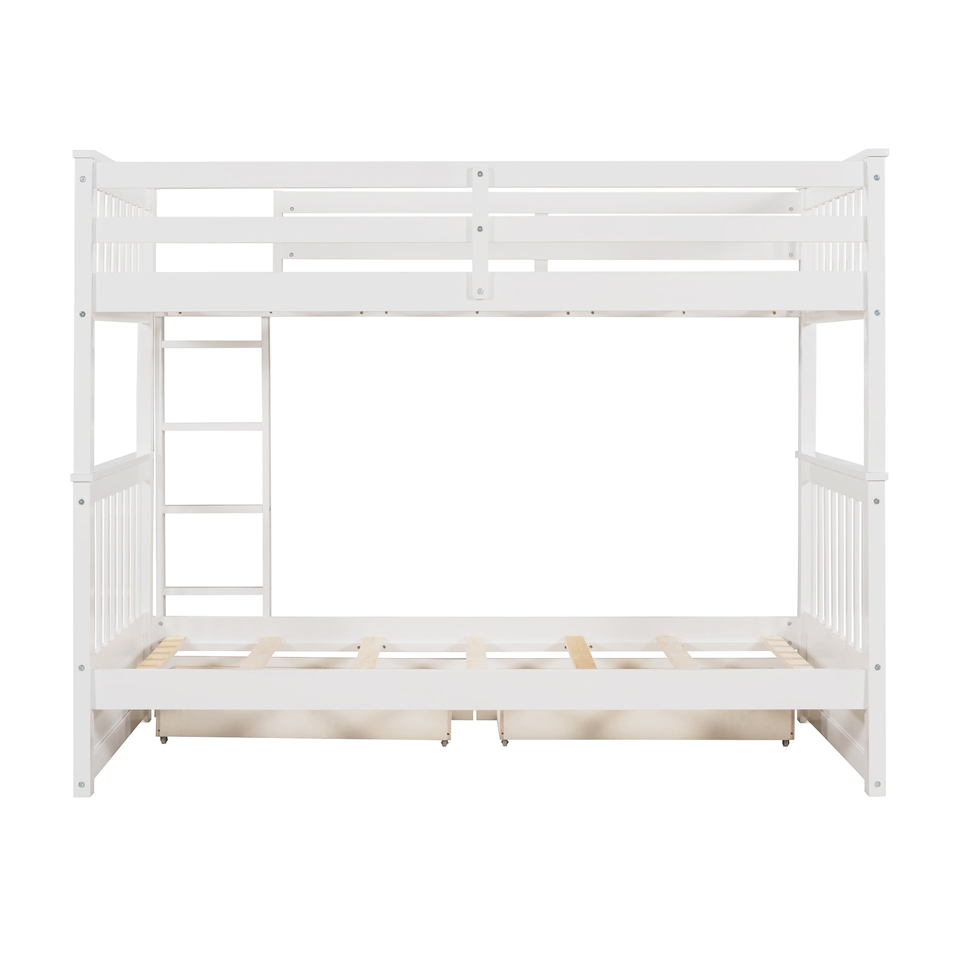 Twin Over Twin Bunk Bed With Ladders And Two Storage Drawers White Old Sku:Lt000265Aak White Solid Wood