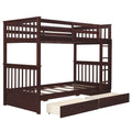 Twin Over Twin Bunk Bed With Ladders And Two Storage Drawers Espresso Old Sku:Lt000265Aap Espresso Solid Wood