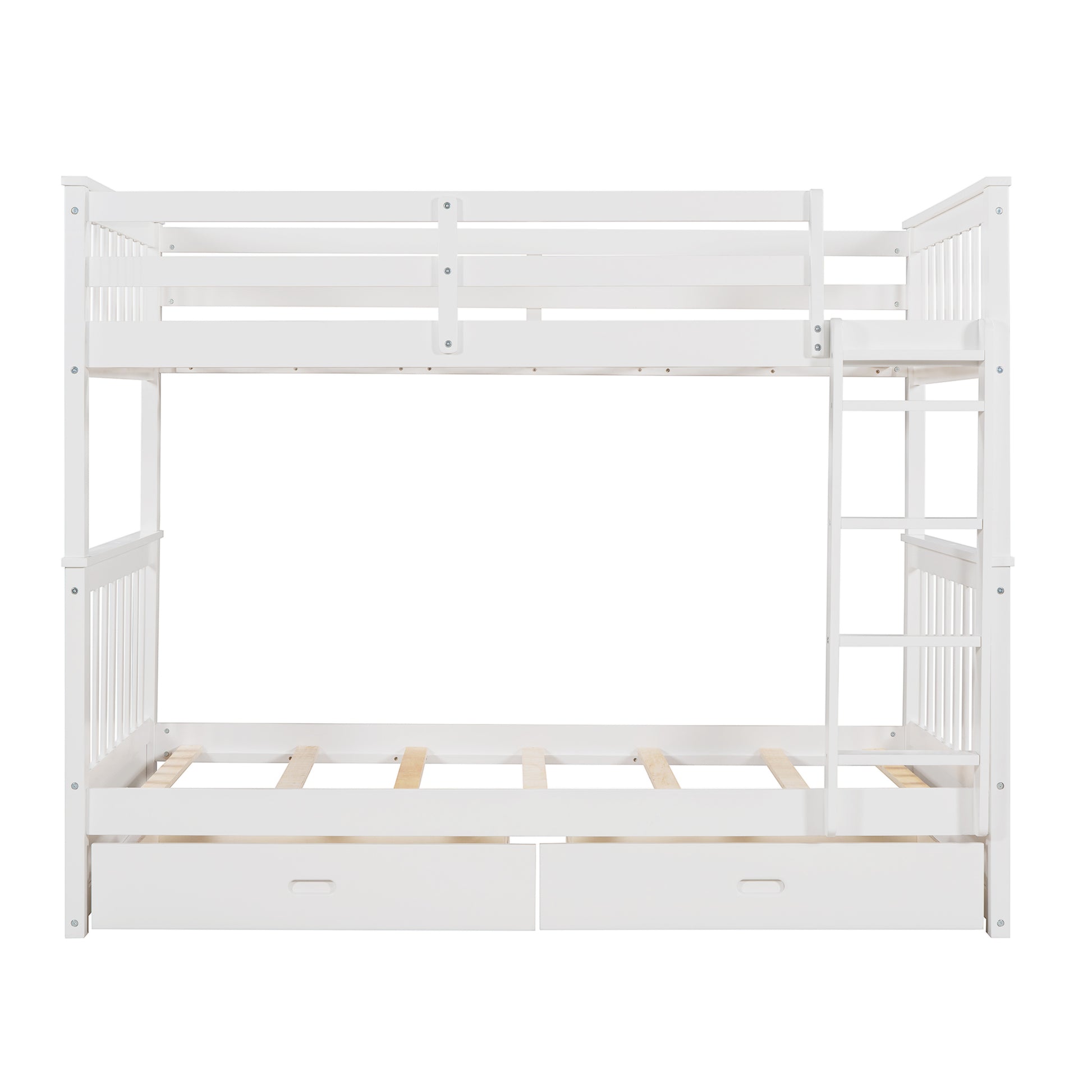 Twin Over Twin Bunk Bed With Ladders And Two Storage Drawers White Old Sku:Lt000265Aak White Solid Wood