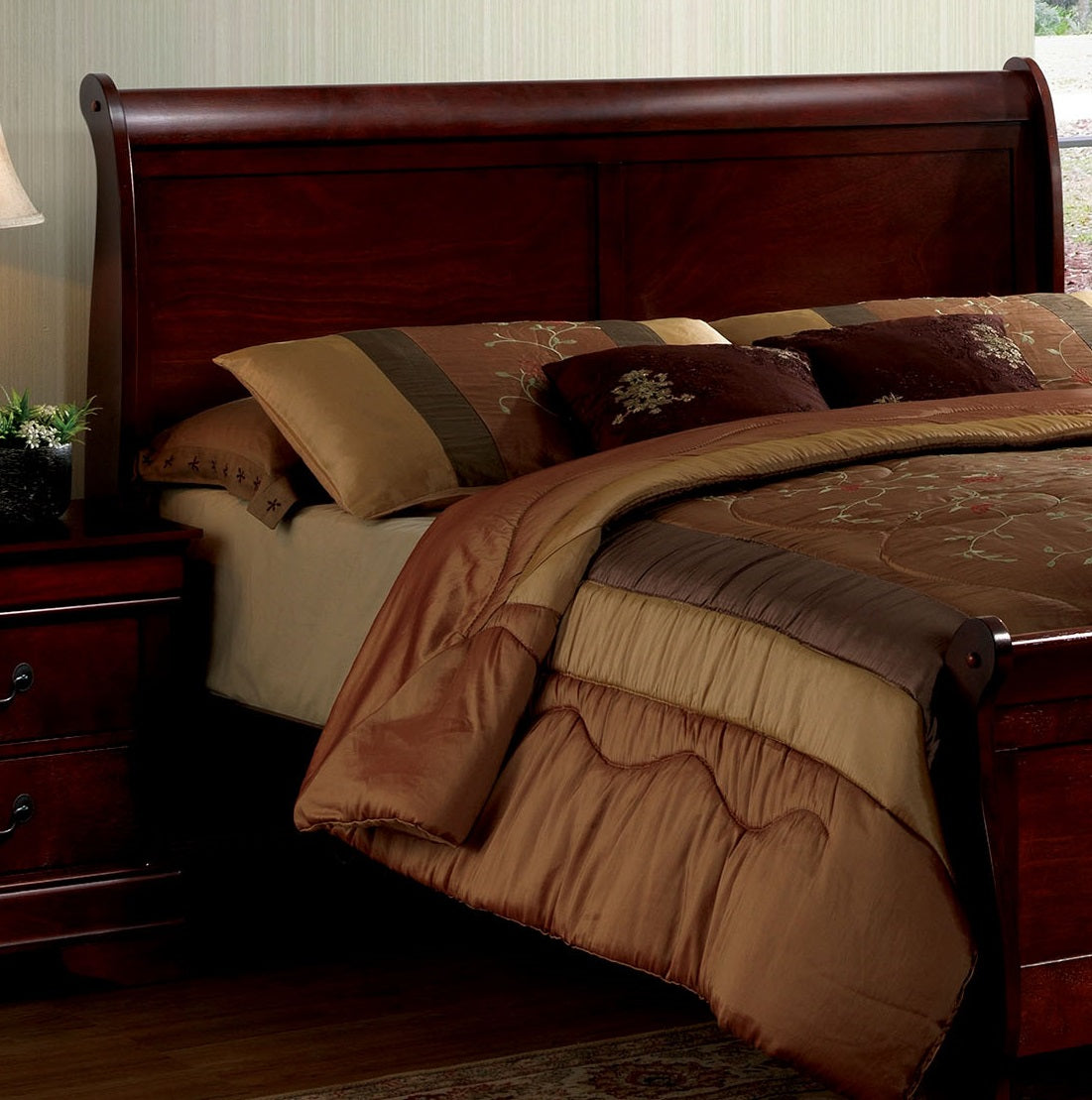 Queen Size Bed Cherry Louis Phillipe Solidwood 1Pc Bed Bedroom Sleigh Bed Bedroom Furniture Box Spring Required Queen Cherry Brown Bedroom Contemporary,Modern Bed Frame Solid Wood