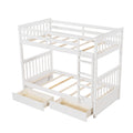 Twin Over Twin Bunk Bed With Ladders And Two Storage Drawers White Old Sku:Lt000265Aak White Solid Wood