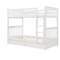 Twin Over Twin Bunk Bed With Ladders And Two Storage Drawers White Old Sku:Lt000265Aak White Solid Wood