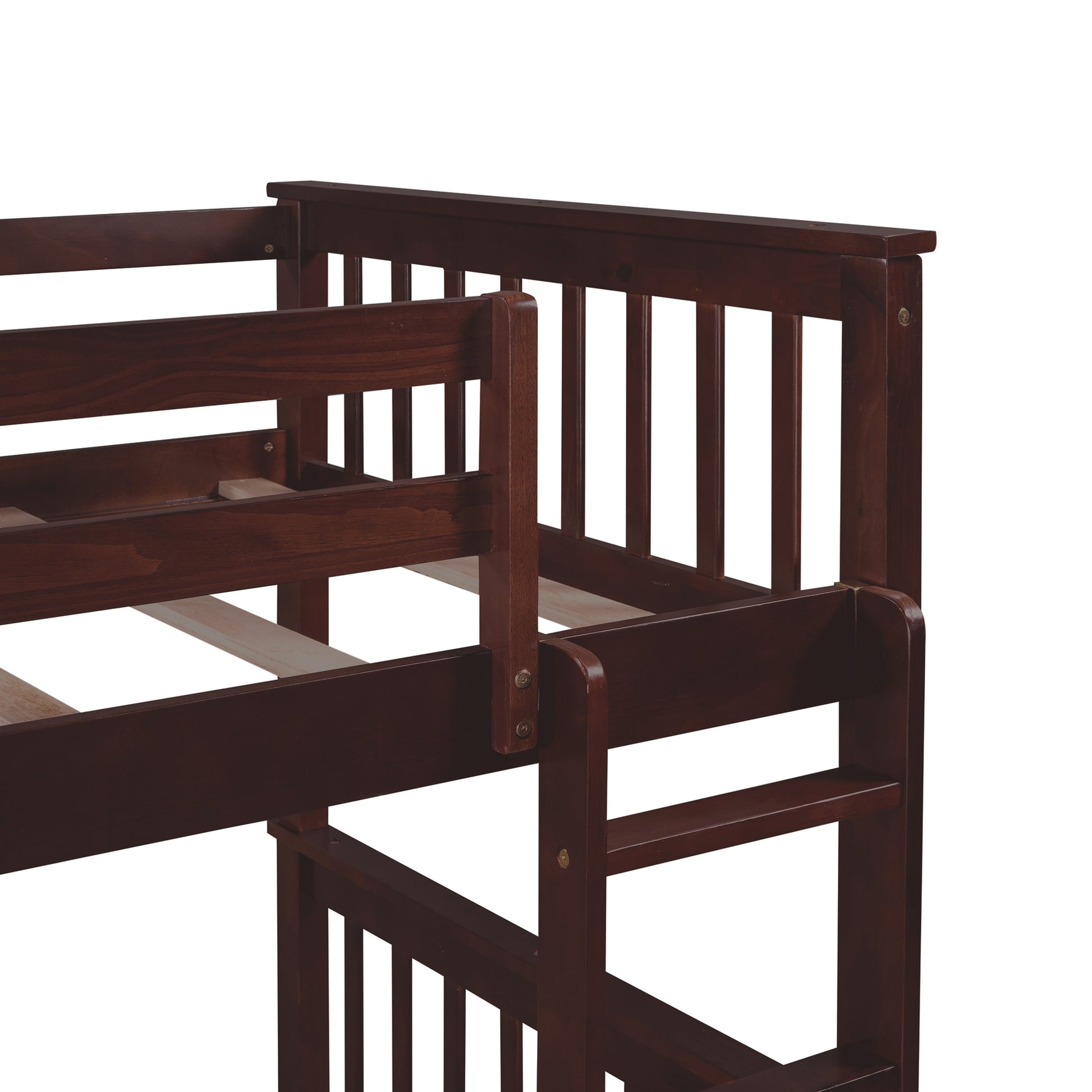 Twin Over Twin Bunk Bed With Ladders And Two Storage Drawers Espresso Old Sku:Lt000265Aap Espresso Solid Wood