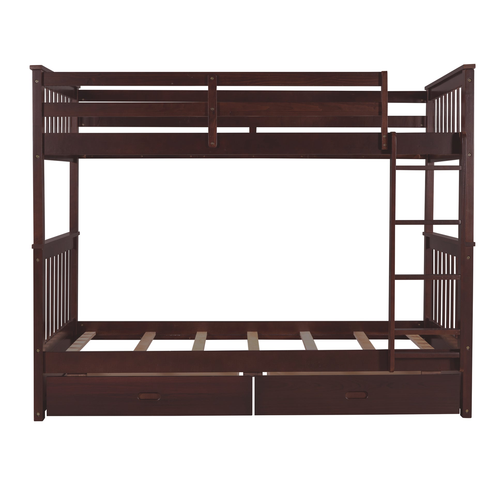 Twin Over Twin Bunk Bed With Ladders And Two Storage Drawers Espresso Old Sku:Lt000265Aap Espresso Solid Wood