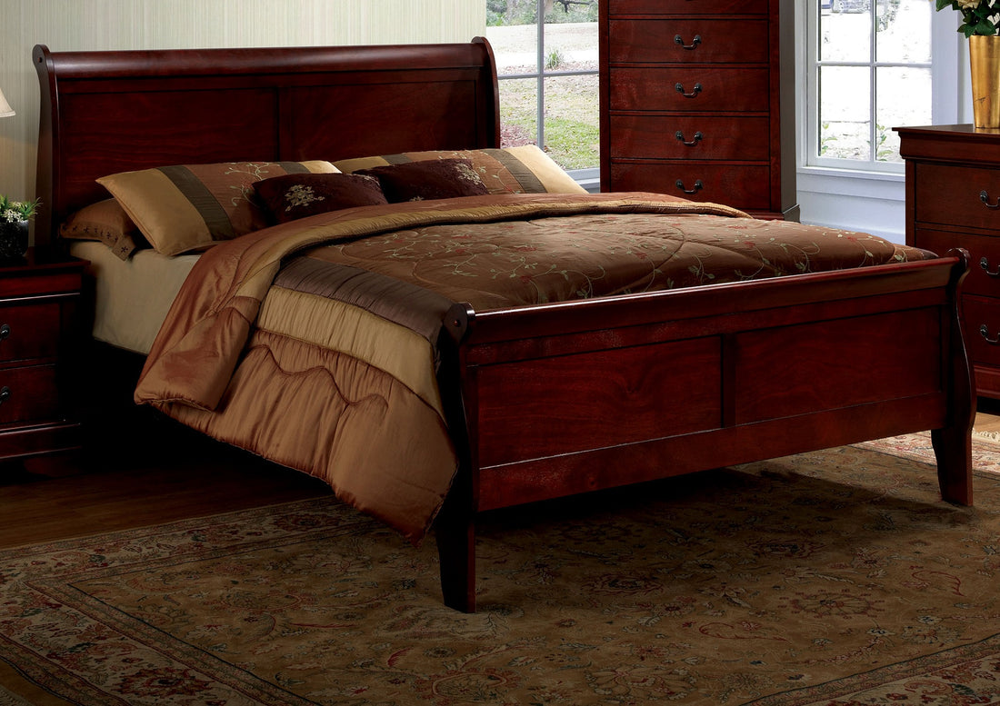 Queen Size Bed Cherry Louis Phillipe Solidwood 1Pc Bed Bedroom Sleigh Bed Bedroom Furniture Box Spring Required Queen Cherry Brown Bedroom Contemporary,Modern Bed Frame Solid Wood
