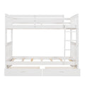 Twin Over Twin Bunk Bed With Ladders And Two Storage Drawers White Old Sku:Lt000265Aak White Solid Wood