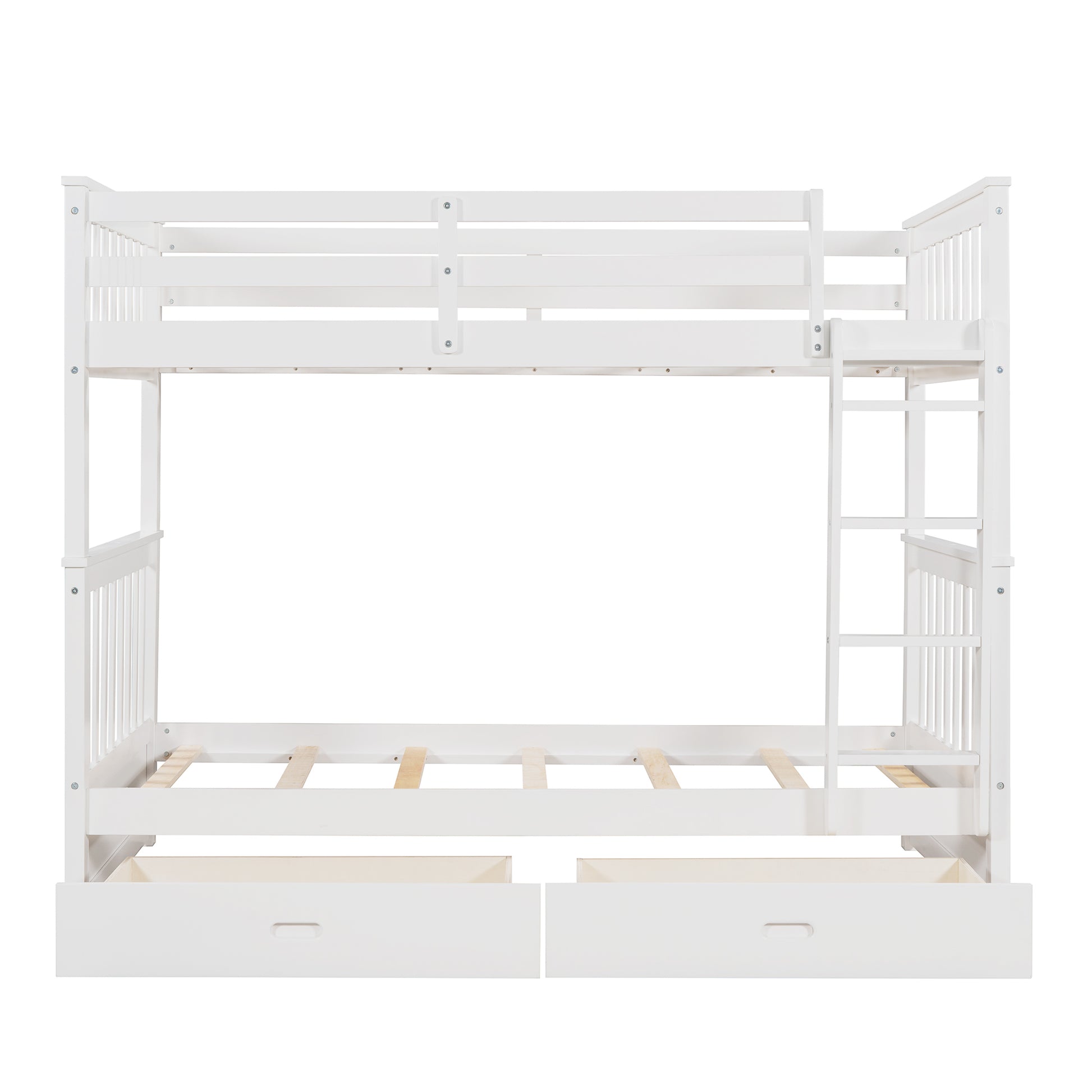 Twin Over Twin Bunk Bed With Ladders And Two Storage Drawers White Old Sku:Lt000265Aak White Solid Wood